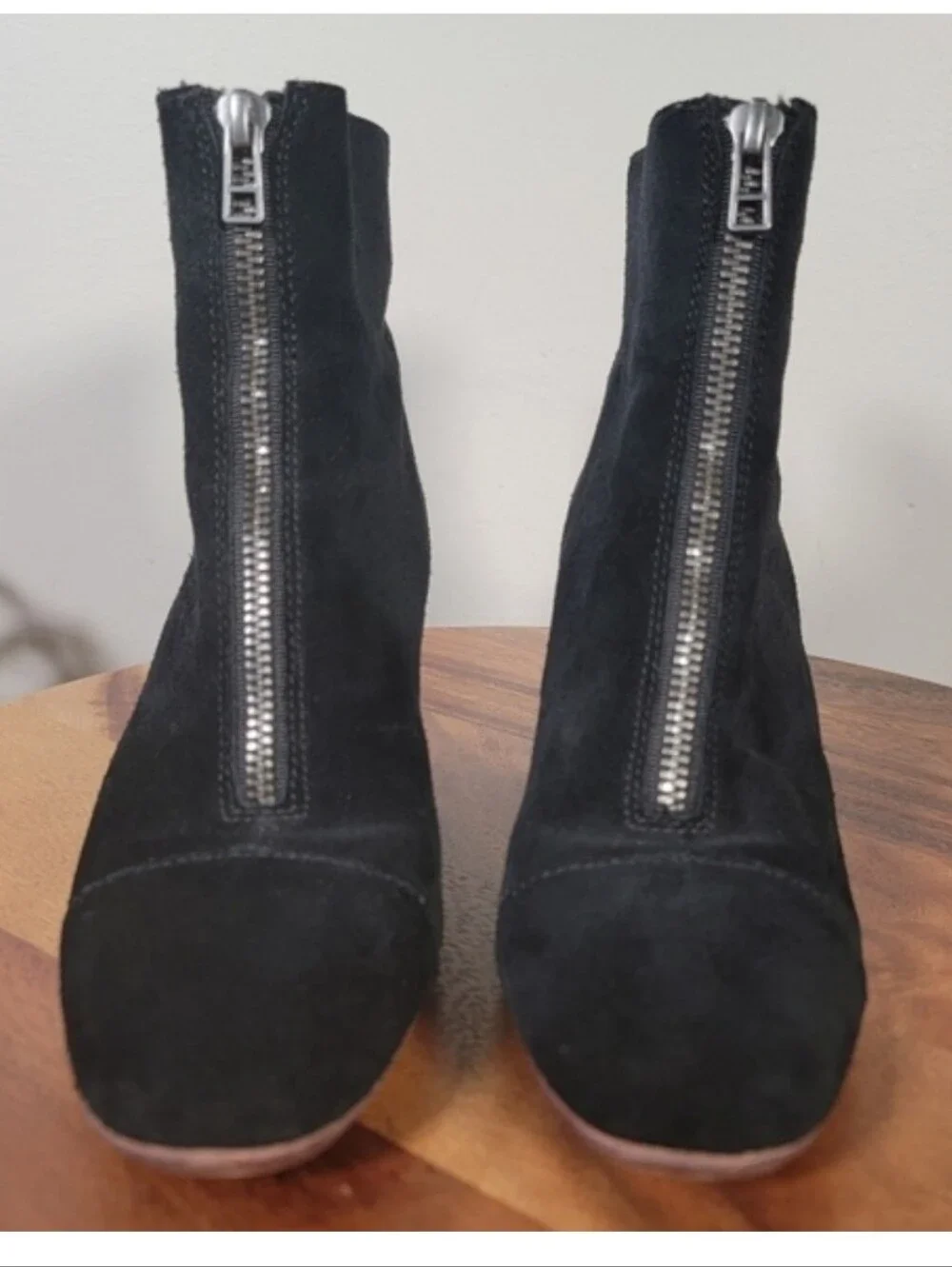 Madewell The Amalia Suede Front Zip Ankle Boots Black Size 6 Block Heel Retro
